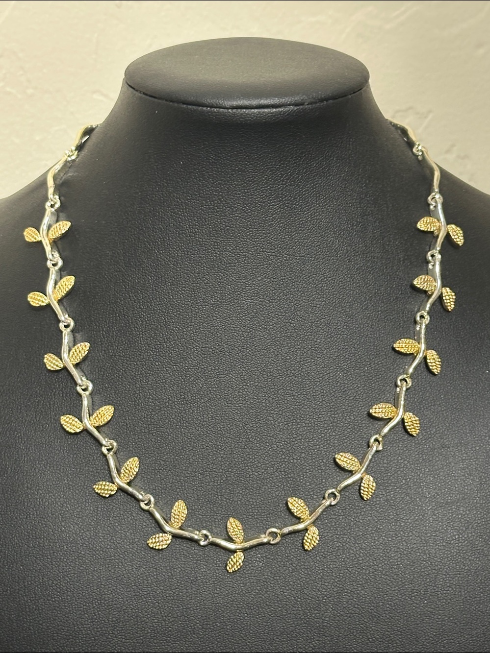 Napier Vintage Two Tone Textured Leaf Link Chain Necklace
